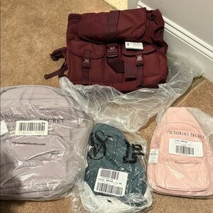 Victoria's Secret Maroon and Pink Backpack Set